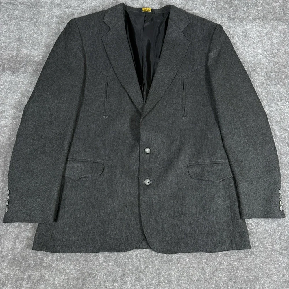VTG Trego's Westwear Men's 46R Gray Blazer Jacket Rockabilly‎ Western Yoke
